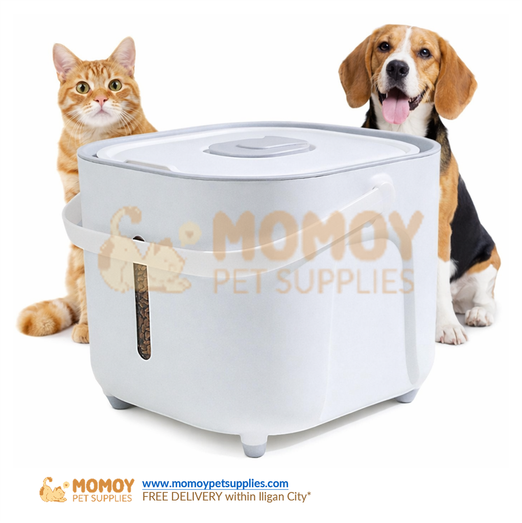 AIRTIGHT PET FOOD STORAGE BARREL/BIN 5KG CAPACITY WITH SCOOP W/ MEASUREMENT MARKINGS (28CMx30CMx24CM)