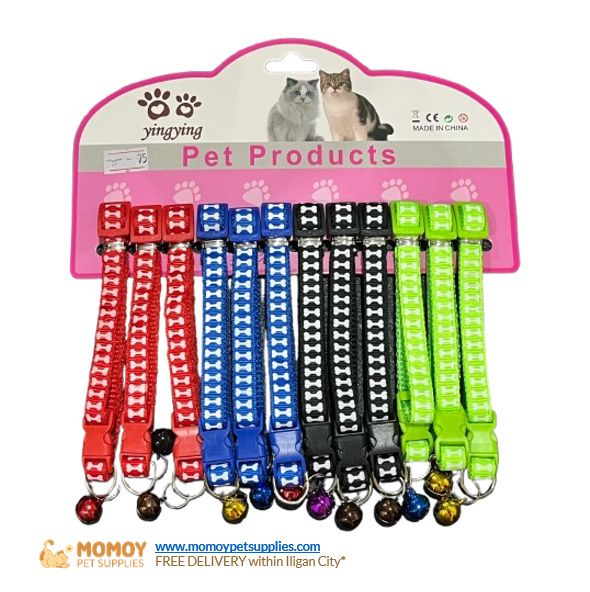 PET COLLAR - REFLECTORIZED BONE DESIGN W/ BELL 1.0CM