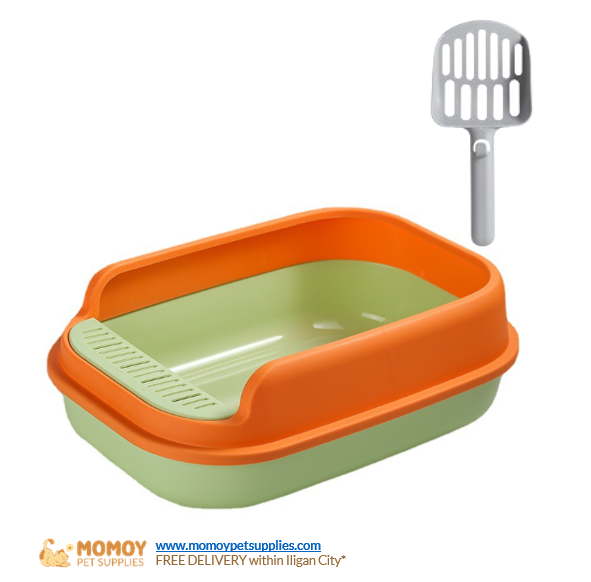 [R] CAT LITTER BOX SEMI-CLOSED LARGE THICK W/ FREE SCOOP (50.5*35.5*17 CM) -370