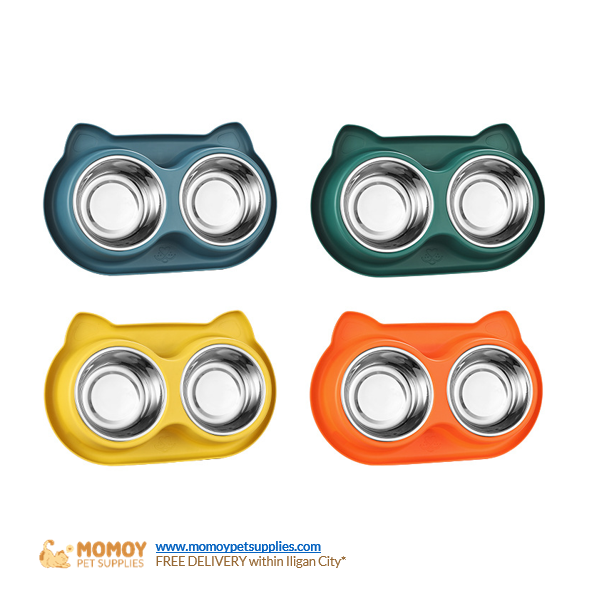 [R] ANTI-SLIP PET FEEDING STAINLESS STEEL DOUBLE BOWL P340