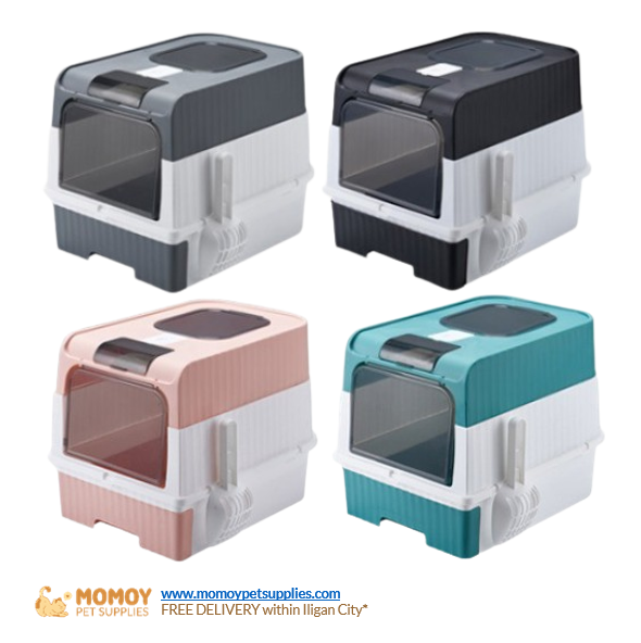 [R] CAT LITTER BOX SQUARE DOUBLE DOOR WITH DRAWER WITH FREE SCOOP (35X49X37CM) - P930 (Cat Litter Essentials)