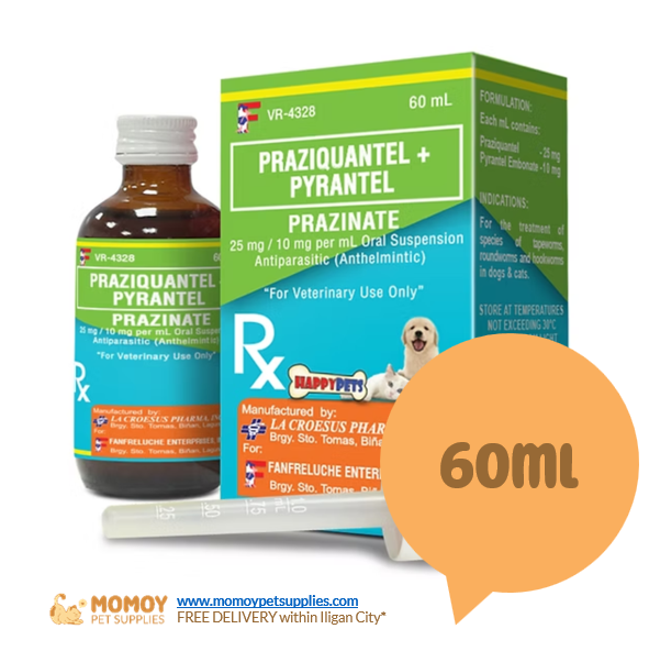 PRAZINATE - PRAZIQUANTEL + PYRANTEL ANTIPARASITIC (DEWORMER) FOR CATS & DOGS 60ML