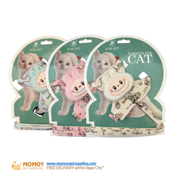 PET HARNESS WITH LABUBU DESIGN W/ LEASH FOR CATS  