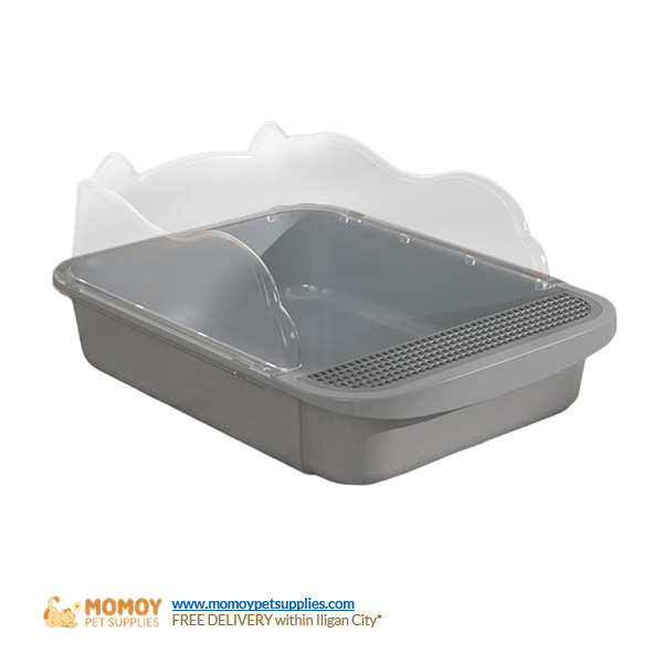 [R]CAT LITTER BOX LARGE TRANSPARENT SEMI-ENCLOSED CAT TOILET WITH FREE SCOOP-P450 (Cat Litter Essentials)
