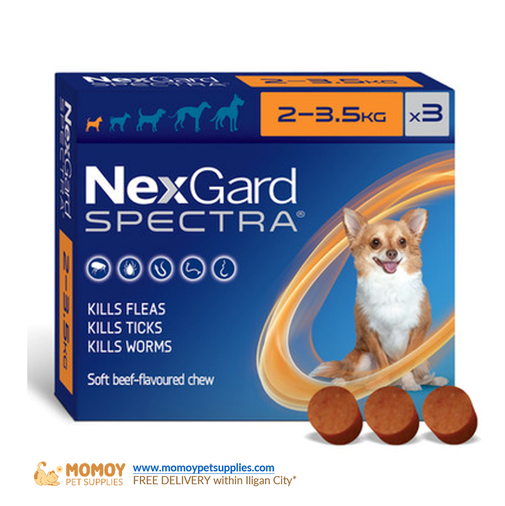 *NEW: NexGard SPECTRA® A. SINGLE ANTI-TICK, FLEA, MANGE AND DEWORMING CHEWABLE TABLETS (SMALL DOGS 2KG - 3.5KG) SOLD BY PIECE 