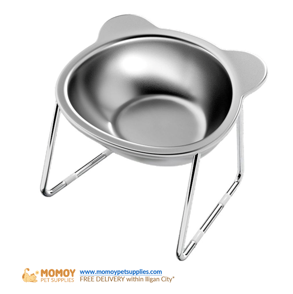 [R] FEEDING BOWL ANTI-ANT ELEVATED STAINLESS CAT DOG BOWL WITH STAND (12.5x11x10.5) - P290