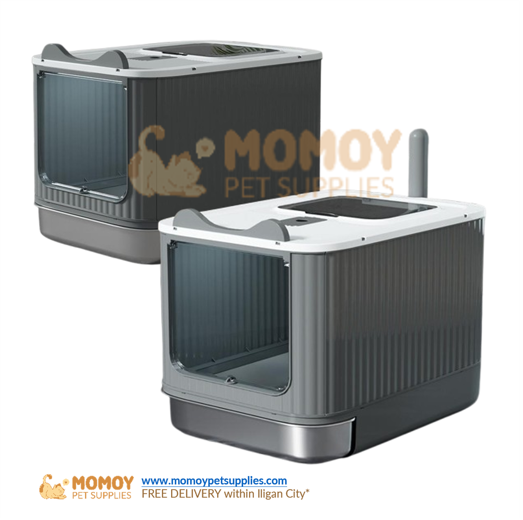 CAT LITTER BOX ENCLOSED STAINLESS STEEL BASE FOR ODOR CONTROL WITH SCOOP (34.5x44.5x37.5CM) 