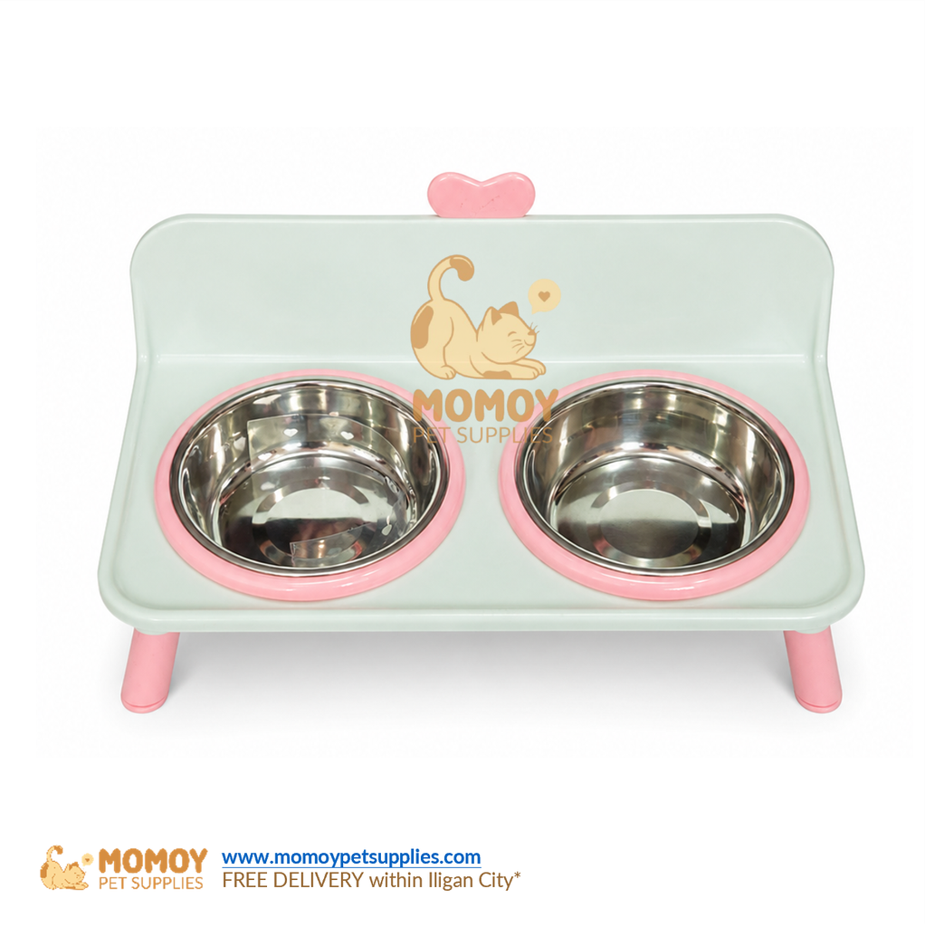 PET BOWL STAINLESS STEEL LEAK-PROOF ELEVATED DOUBLE BOWL