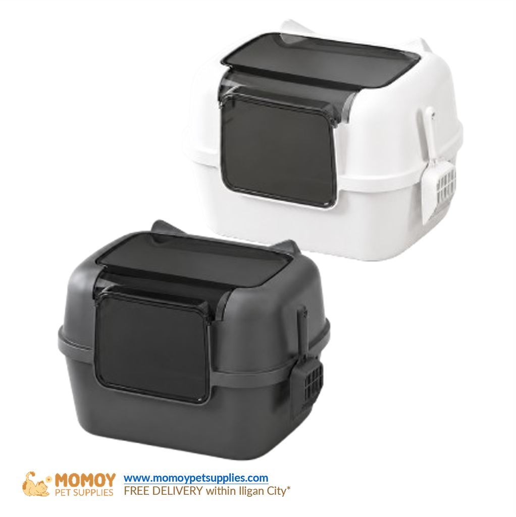 CAT LITTER BOX EXTRA-LARGE TRANSPARENT FULLY ENCLOSED WITH SCOOP 