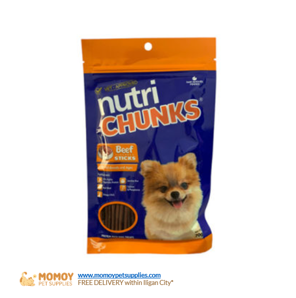 [R] NUTRICHUNKS DOG FOOD TREATS 70G (BEEF STIX) - P100