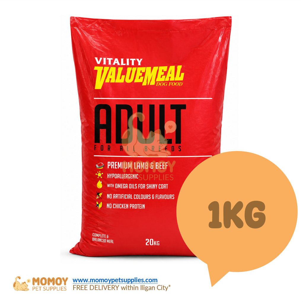 VITALITY VALUEMEAL DOG FOOD DRY - ADULT 1KG (REPACK)