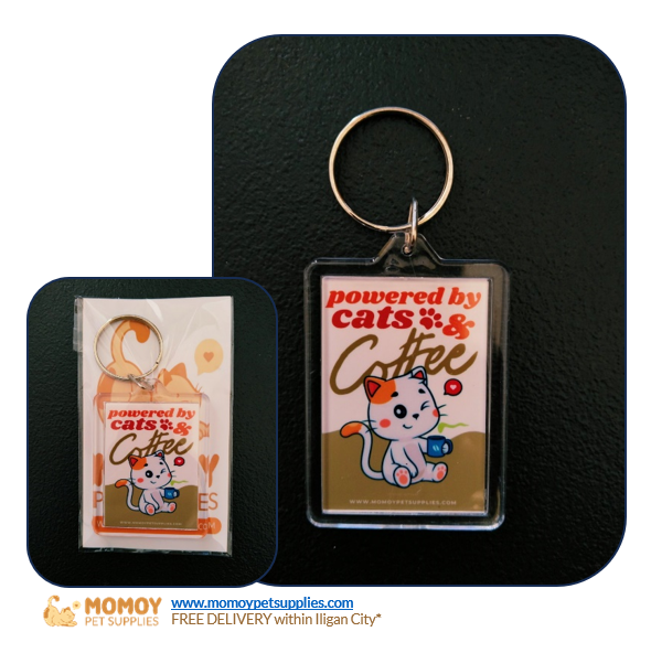 MOMOY PET SUPPLIES ACRYLIC KEYCHAIN - POWERED BY CATS & COFFEE