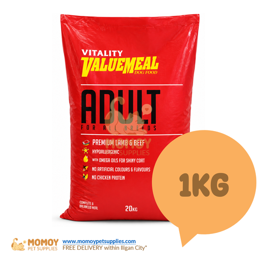 VITALITY VALUEMEAL DOG FOOD DRY - ADULT 1KG (REPACK)