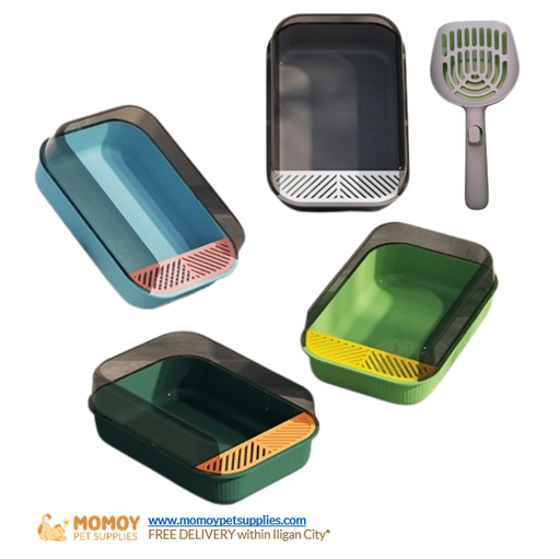 [R] CAT LITTER BOX SEMI-CLOSED HIGH FENCE W/ FREE SCOOP (50.5*34.5*18.5 CM) P420