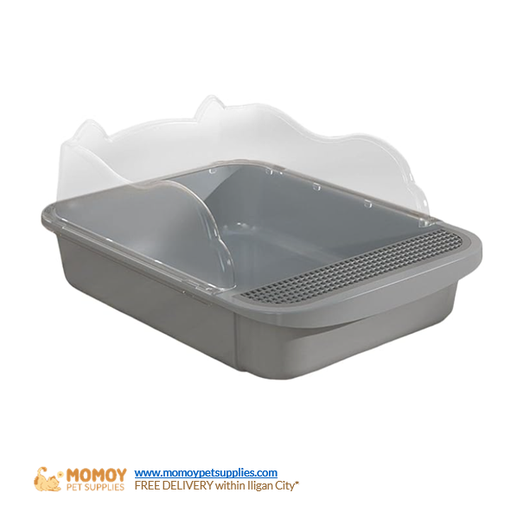 [R]CAT LITTER BOX LARGE TRANSPARENT SEMI-ENCLOSED CAT TOILET WITH FREE SCOOP-P450