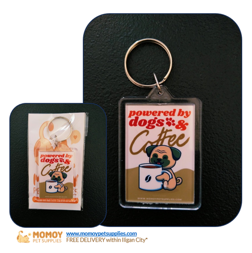 MOMOY PET SUPPLIES ACRYLIC KEYCHAIN - POWERED BY DOGS & COFFEE