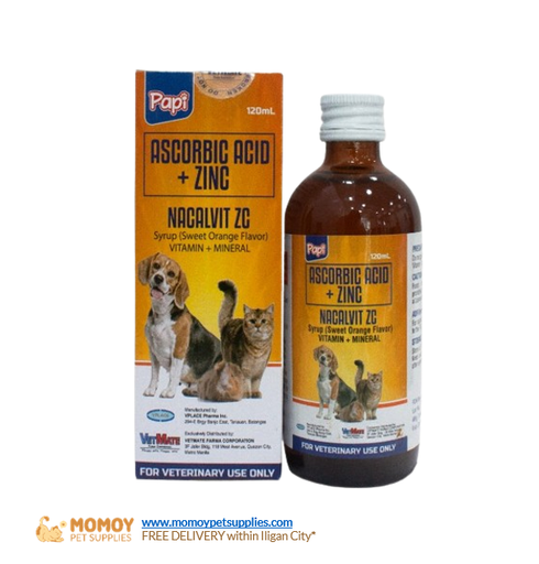 PAPI NACALVIT ZC (ASCORBIC ACID + ZINC) FOR CATS AND DOGS 120ML