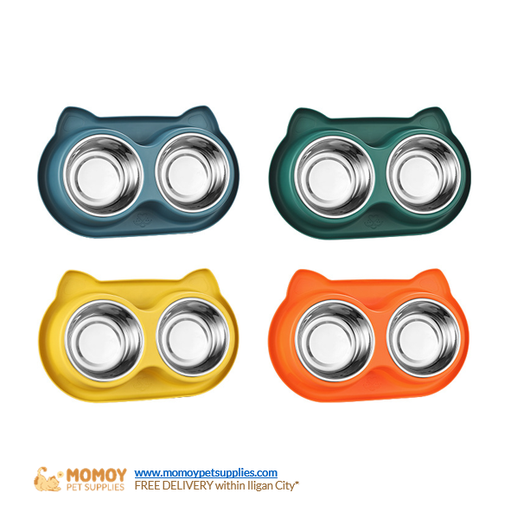 ANTI-SLIP PET FEEDING STAINLESS STEEL DOUBLE BOWL 