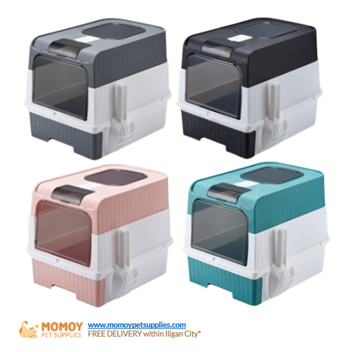 CAT LITTER BOX SQUARE DOUBLE DOOR WITH DRAWER WITH FREE SCOOP (35X49X37CM) 