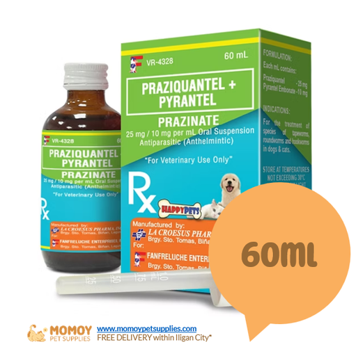 PRAZINATE - PRAZIQUANTEL + PYRANTEL ANTIPARASITIC (DEWORMER) FOR CATS & DOGS 60ML